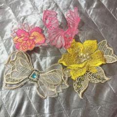 サルート　下着　赤の花　バラ　刺繍　アップリケ　リボンワッペンセット