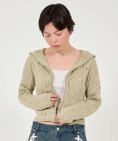 TINA JOJUN アイレット柄 ニットフーディー ベージュ M アイレット柄 ニットフーディー TINA：JOJUN（パーカー）｜TINA