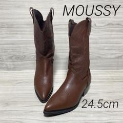 未使用級 MOUSSY マウジー ウエスタンブーツ ブラウン 24.5 刺繍 未使用級 MOUSSY マウジー ウエスタンブーツ ブラウン 24.5 刺繍