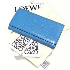 極美品　ロエベ　長財布　アナグラム　リピートライン　パテントレザー　ライトブルー