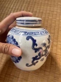 壽字紋樣 唐子紋樣 白磁 染付 茶入 壺　茶道具 静山作 壽字紋樣 唐子紋樣 白磁 染付 茶入 壺茶道具 静山作