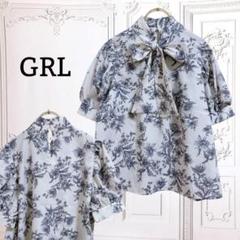 グレイル『 GRL』ブラウス パフスリーブ ボウタイ【F】ホワイト 花柄 薄手