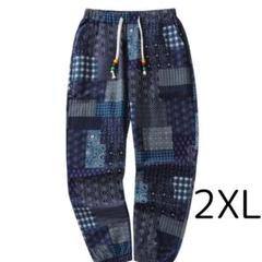 【2XL】 もんぺ　パッチワーク　古着　ワイドパンツ　イージーパンツ　楽ちん
