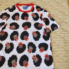 アディダス　総柄　半袖Tシャツ　アフロ　Sサイズ　ホワイト　古着