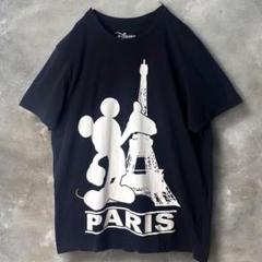 ディズニー ミッキーマウス エッフェル塔 Tシャツ XL 黒　海外古着