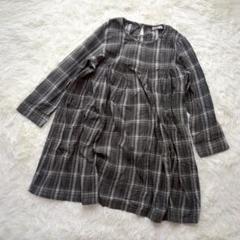 ネルシャツワンピース(XL)チェック柄 プルオーバー フレア グレー 大人可愛い