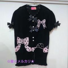 ★angelicpretty★リボン柄 半袖ニットセーター★黒✕ピンク★美品★ ☆angelicpretty☆リボン柄 半袖ニットセーター☆黒✕ピンク☆美