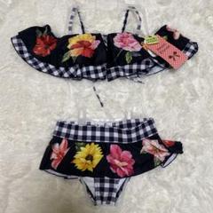Sweet Flavor M 花柄フレアトップビキニ 水着 ブラック チェック柄