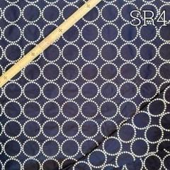 SR4 刺繍 シーチングリネン 幅129cm×50cm 紺色 輪っか模様