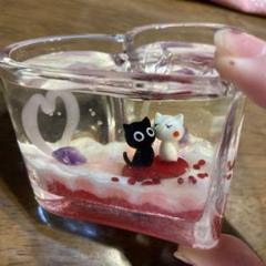 ハート型　ハンドメイド　ジェルキャンドル 猫のフィギュア付き