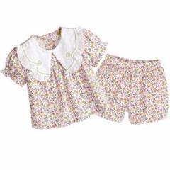モイモルン　セットアップ　ロミデザインカラートップス　パンツ　花柄　襟付き　90