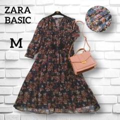 【ザラ】透け感 シフォン ロング ワンピース エスニック 総柄 XS 赤×ピンク ZARA - ザラ シャツワンピース 長袖 ロング プリーツ リネン XS