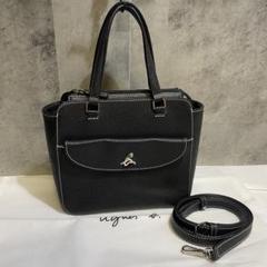 【未使用級】agnes b. 　シボ革　2WAYバッグ　ブラック　ターンロック