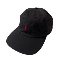 日本最級 コットンキャップ ポロラルフローレン 90s 黒 ワンポイント 赤 帽子