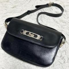 美品　セリーヌ　ショルダーバッグ　馬車金具　ボックスカーフ　斜めがけ　黒