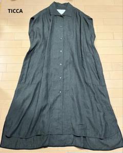 美品▲TICCA ティッカ/スキッパーロングシャツワンピース▲ブラウンストライプ ティッカ スキッパーロングシャツワンピース ブラウン