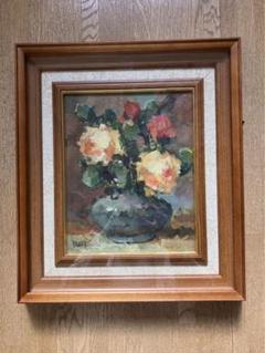 油絵　油彩　韓奉浩　薔薇　登録済証付 油絵油彩韓奉浩薔薇登録済証付