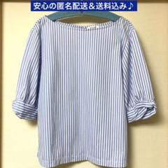 プラステ　ブラウス　ストライプ　五分袖　しャッ　M
