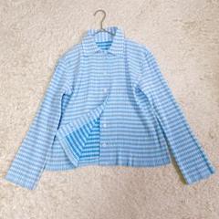 【国内配送】 美品 イッセイミヤケ プリーツシャツ ギンガムチェック ブルー トップス