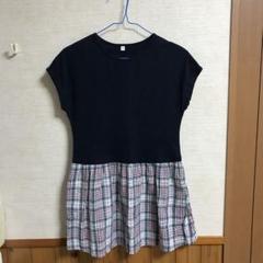 ネイビー 半袖ワンピース チェック柄140