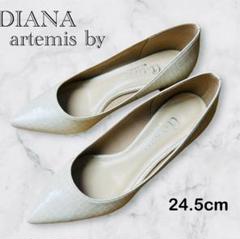 美品　着用1回　artemis by DIANA 24 ネイビー 美品】Artemis by Diana ダイアナ ネイビー パンプス リボン