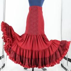 美品 フラメンコ衣装】レッド ファルダ スカート ボランテ 水玉