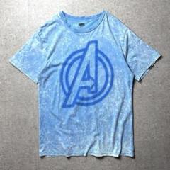 MARVEL 半袖Tシャツ　アベンジャーズ　ロゴ　タイダイ染め　柄　水色　L
