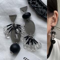 ▫︎▪︎1112025▪︎▫︎クリアブラック×アシメピアス/aaacccu