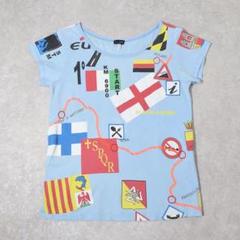 90s ARMANI JEANS 国旗 地図 プリント Tシャツ ピチT XS