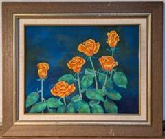油絵　ばら バラの絵花オリジナルアートワーク油絵30x20cm/12x8インチ
