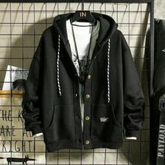 ブラック パーカー メンズ シンプル ボタン オーバーサイズ 未使用
