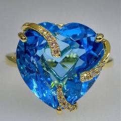 K18YG 天然ブルートパーズ＆天然ダイヤモンドリング　11.15ct 12号