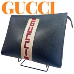 GUCCI グッチ ウェブストライプ クラッチバッグ メンズ レザー ブラック