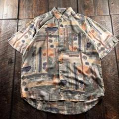 古着　半袖　シルクシャツ　テロ感　トロ感　総柄シャツ　絹　XL ヴィンテージ
