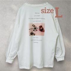 【美品】Honeys レディースバックプリント長袖Tシャツホワイト L ゆったり