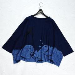 ✨美品✨45R 45rpm インディゴ染め ビッグ Tシャツ 鶴 刺繍 ワイド