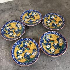 再興　九谷焼　葡萄図　小皿 (5枚) 美品！ 九谷焼 「盛金葡萄図青粒 花瓶」 仲田錦玉 400003（石川県小松市