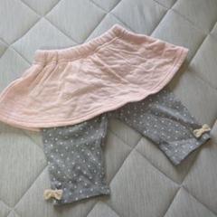 ピンクスカートとドットレギンスセット