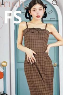 Darich レザーリボンチェックロングワンピース Darich レザーリボンチェックロングワンピース