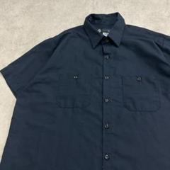 UniWeave　無地　胸ポケット　半袖　ワークシャツ　古着　ネイビー　XL