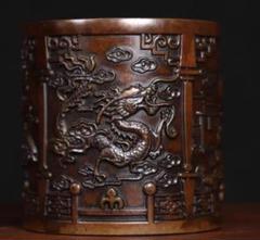 銅細工 魚躍龍門 筆筒 筆置 筆入 装飾品 工芸品 美術品 置物