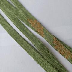 【平】帯締め 夏物 晩夏 平組15ミリ 高麗 金糸 抹茶色 撚り房 長尺