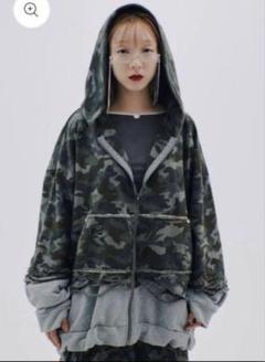 neith. Layered Crush Hoodie(Camo×Gray)