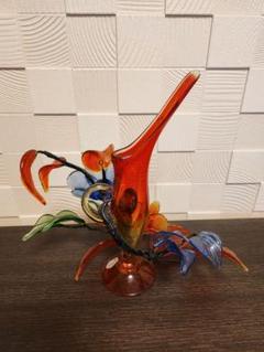 美品　琉球ガラス　工芸品　ヴィンテージ　赤い金魚　花瓶　フラワーベース Vintage red glass flower vase/ビンテージ レッド ガラス
