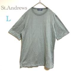 St.Andrews メンズ ゴルフ グリーン 半袖 ボーダー Tシャツ L