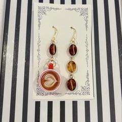 コーヒーカップ×豆 3連 アシメ ピアス イヤリング