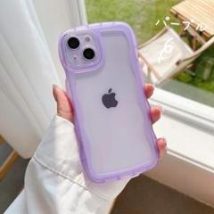 iPhone13ケース　パープル　クリア　かわいい　なみなみ　うねうね