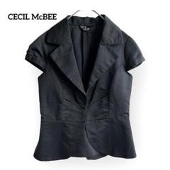 美品◆セシルマクビー ぺプラムジャケット【9】バックリボン 半袖 フレア タック