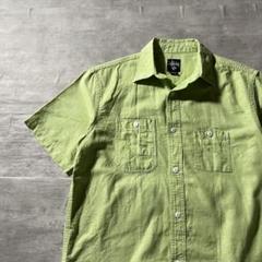 【落ち着いたワークシャツ】stussyダブルポケットピスネーム古着ストリートM