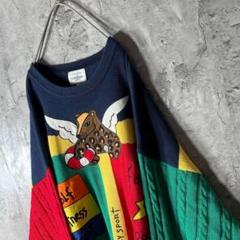CASTELBAJAC マルチカラーニット ビッグロゴ刺繍 左右非対称 L〜XL